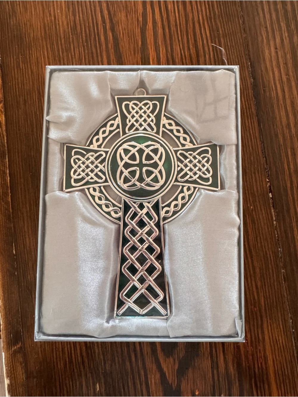 Decorative Celtic Cross Wall Art in Silver and Green